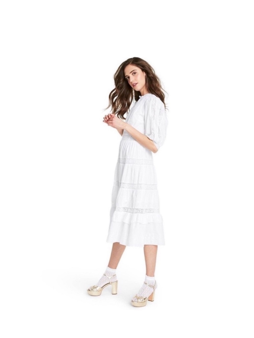 Loveshackfancy Phoebe Lace Embroidered Midi Tiered Ruffle Dress Size 6